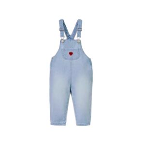 Casual Denim Overalls with Heart Pocket for Kids, Long Pants, Unisex Children's Jeans Trousers