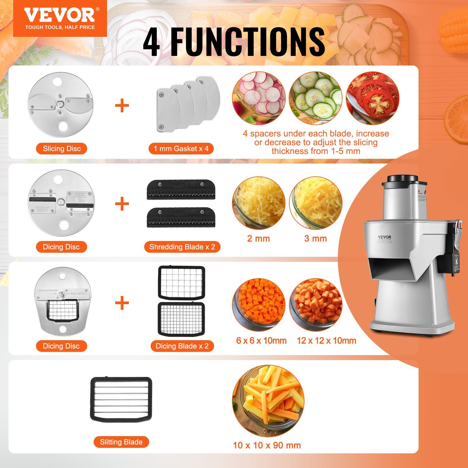 366e4ee7-6e82-4858-9b67-7e1770f48c18.jpg Electric Vegetable Slicer, 4 In 1 Multifunctional Food Cutter, 200W Vegetable Chopper For Slicing Shredding Dicing And Slitting, With Cut-Resistant Gloves, For Commercial And Home Use - Image 4
