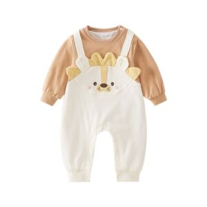 Baby Cute Cartoon Double-Layered Outing Romper for Full Moon
