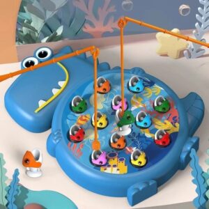 Dinosaur Magnetic Fishing Game Toy, Dual Difficulty Educational Fishing Playset With 12 Fish  2 Rods