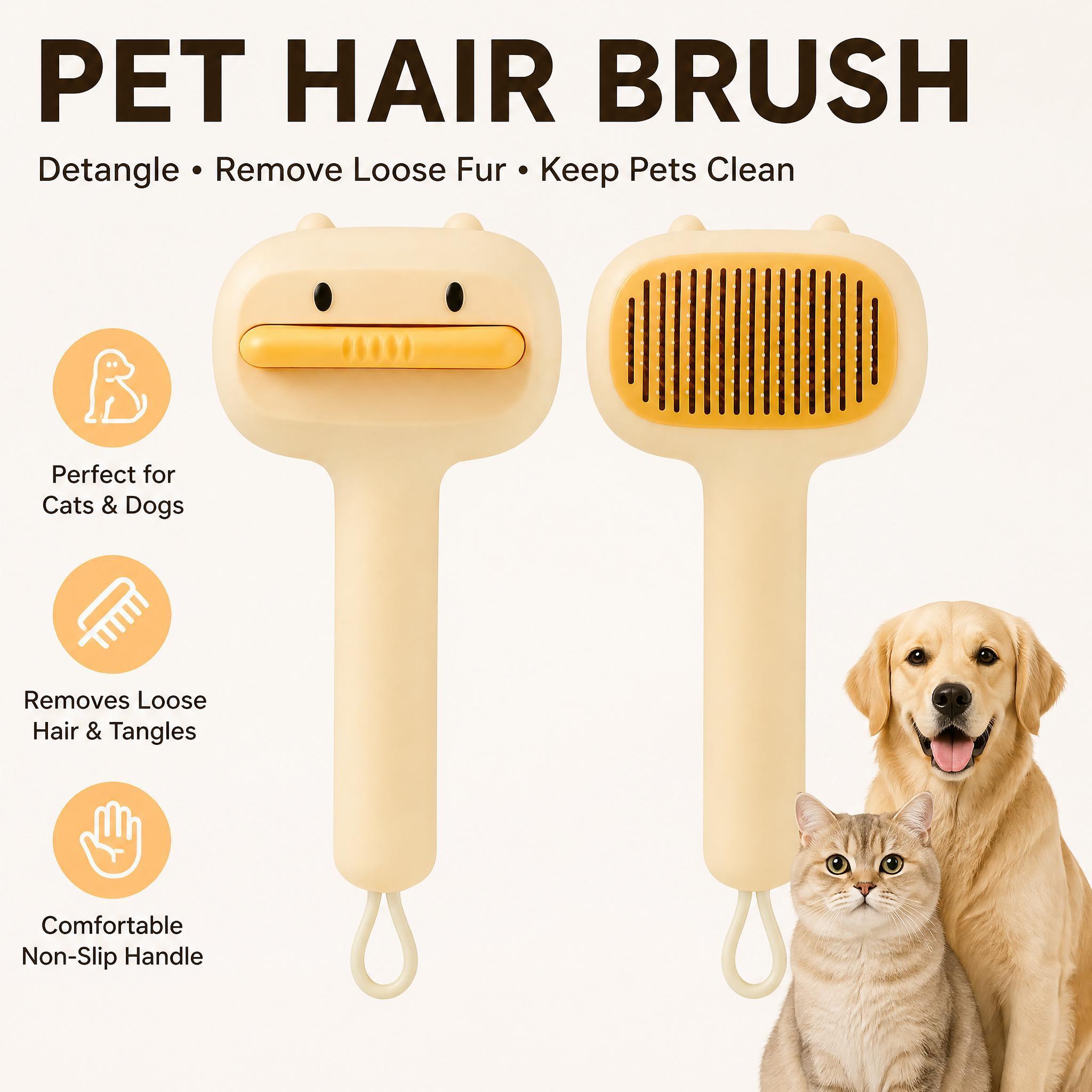 73138429-6ebf-450a-8975-3cc1d60f3725.jpg Cute Cartoon Bear Self-Cleaning Pet Brush Universal Deshedding Comb For Cats And Dogs Removes Loose Fur & Detangles Comfortable Non-Slip Handle Pet Grooming Tool - Image 1