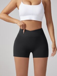 V-waist Stretch Yoga Workwear, Pocket Button Tight Pants, Women's Peach Hip Running And Fitness Shorts