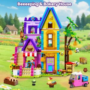 HOGOKIDS Beekeeping & Bakery House Building Toy With LED Light - 1084PCS Friends Girls Baking Building Set With Honey Workshop, Pretend Play Birthday For Kid Girls Boys