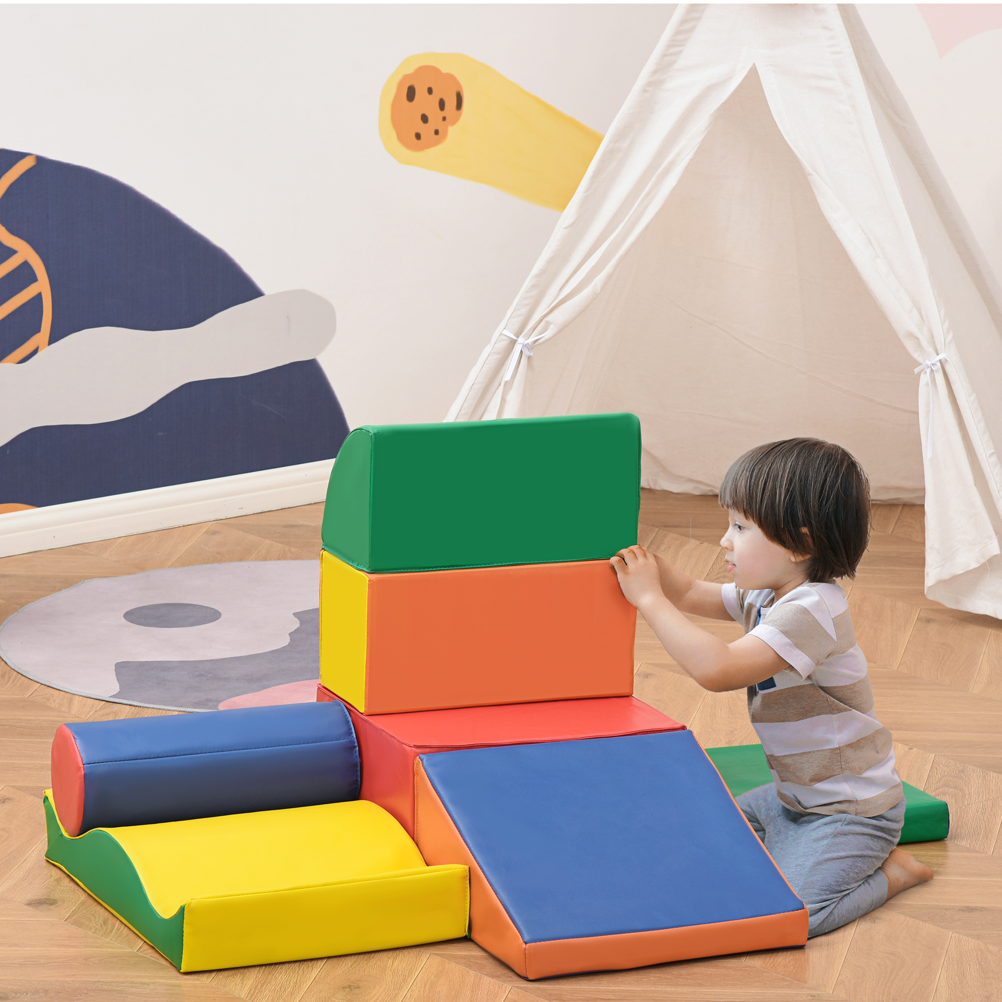 932c4e40-7014-48d3-9149-56571886ee4e.jpg 7 Piece PU Leather Soft Play Climbing for Toddlers, Baby Colorful Soft Play Gym Toys Indoor, Modular Crawling & Climbing Play Set for 1-3 Years Multi-color - Image 1