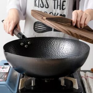 32CM Household Pure Iron Wok Non Coated Cast Iron Pan For Gas Induction Cookers U1