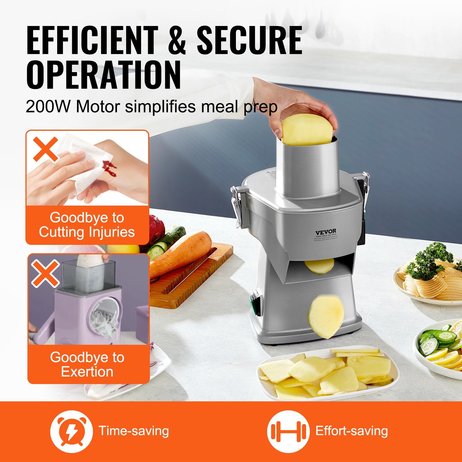 a7e660cf-6abf-4527-930b-186950e5d1f8.jpg Electric Vegetable Slicer, 4 In 1 Multifunctional Food Cutter, 200W Vegetable Chopper For Slicing Shredding Dicing And Slitting, With Cut-Resistant Gloves, For Commercial And Home Use - Image 2